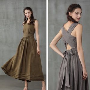 Linennaive Vetiver 17 Cross Back Linen Dress